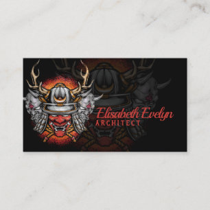 Samurai helmet with oni mask business card