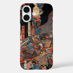 Samurai Hero Yorimitsu: Vintage Woodblock Art iPhone 16 Case
