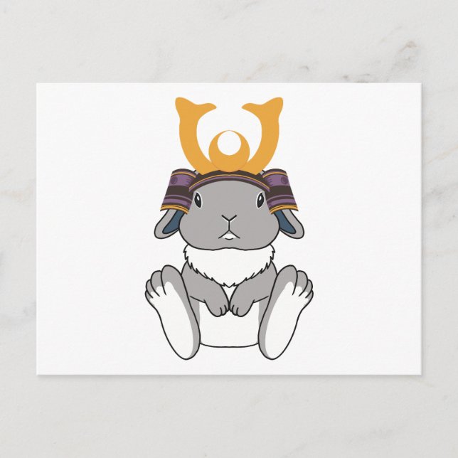 Samurai Holland Lop Rabbit Warrior Gray Postcard (Front)