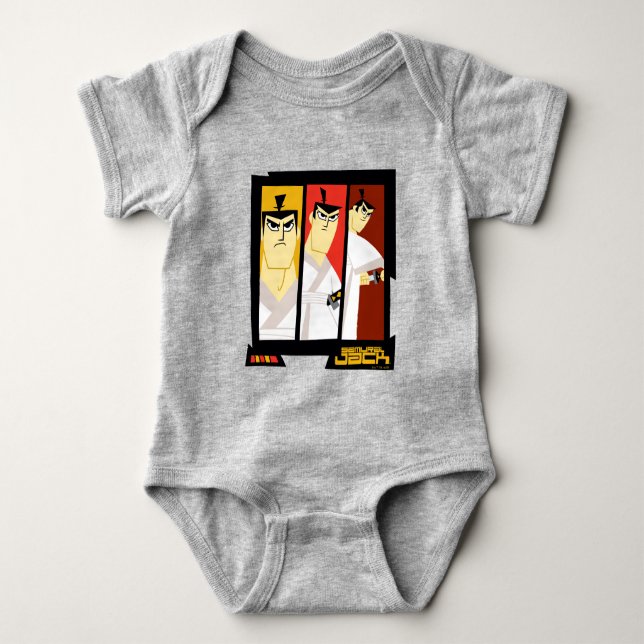 Samurai Jack Character Tri-Panel Futuristic Frame Baby Bodysuit (Front)
