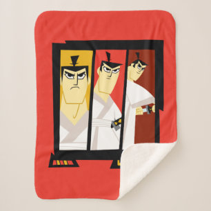 Samurai Jack Character Tri-Panel Futuristic Frame Sherpa Blanket