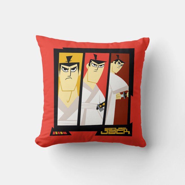 Samurai Jack Character Tri-Panel Futuristic Frame Throw Pillow (Front)