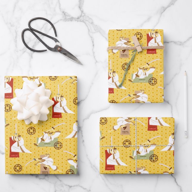 Samurai Jack Sword Poses Character Art Pattern Wrapping Paper Sheet (Front)
