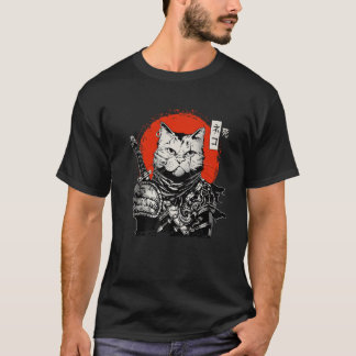 Samurai Japanese Cat Bushido Warrior Katana Sword T-Shirt