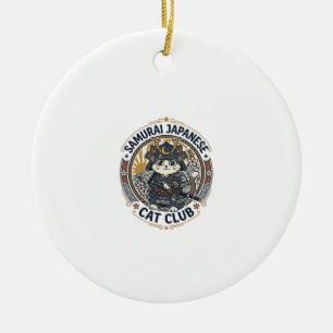 Samurai Japanese Cat POD Vector Art - Samurai Japa Ceramic Ornament
