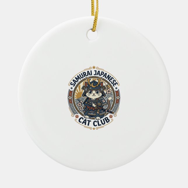 Samurai Japanese Cat POD Vector Art - Samurai Japa Ceramic Ornament (Front)