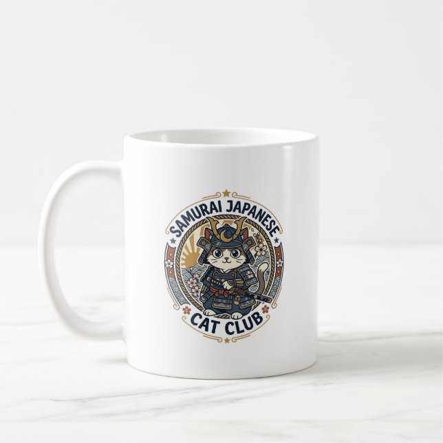 Samurai Japanese Cat POD Vector Art - Samurai Japa Coffee Mug (Left)