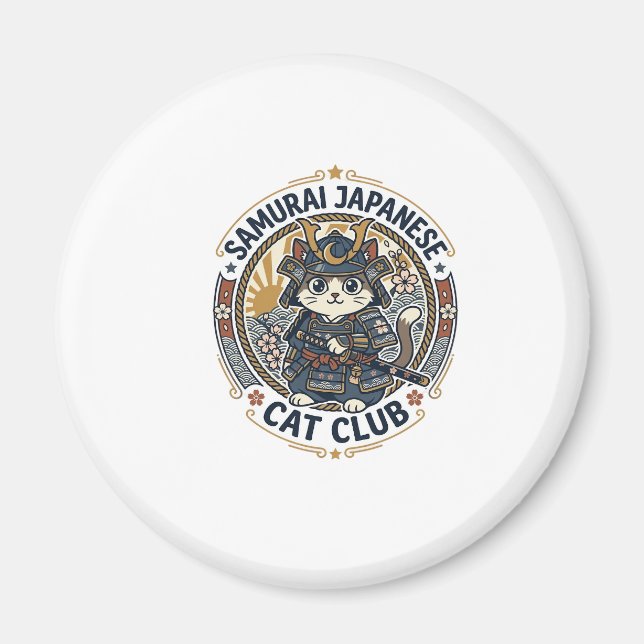 Samurai Japanese Cat POD Vector Art - Samurai Japa Magnet (Front)