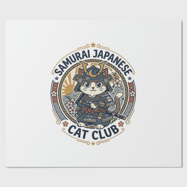 Samurai Japanese Cat POD Vector Art - Samurai Japa Wrapping Paper (Flat)