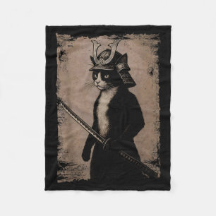 Samurai Japanese Cat Vintage Funny Graphic Ukiyo-e Fleece Blanket