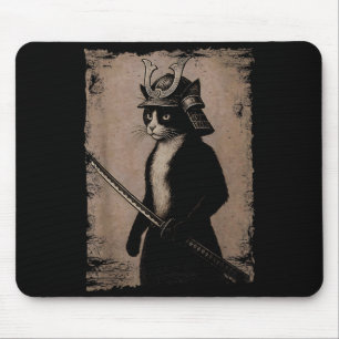 Samurai Japanese Cat Vintage Funny Graphic Ukiyo-e Mouse Pad