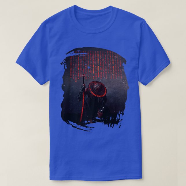 Samurai Japanese Warrior With Sword Carved Writing T-Shirt (Design Front)