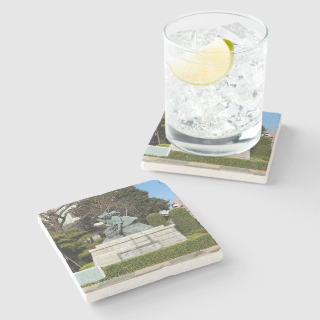 Samurai Kamakura Gongoro Kagemasa Kabuki Statue Stone Coaster (Side)