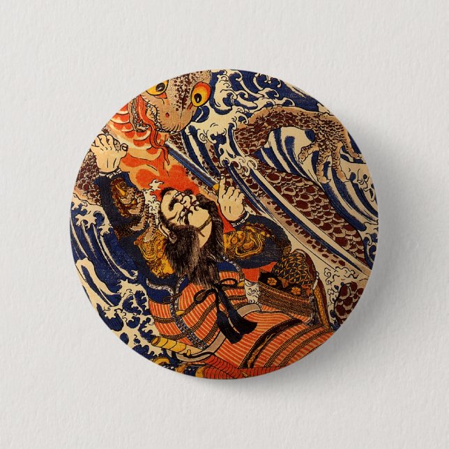 Samurai Kills a Sea Monster 2 Inch Round Button (Front)