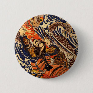 Samurai Kills a Sea Monster 2 Inch Round Button