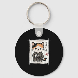 Samurai Kitten Japanese Anime Kawaii Funny Cat Men Keychain
