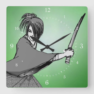 SAMURAI manga japan Square Wall Clock