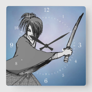 SAMURAI manga japan Square Wall Clock
