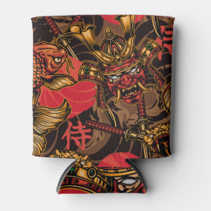 Samurai mask Japanese pattern. Can Cooler