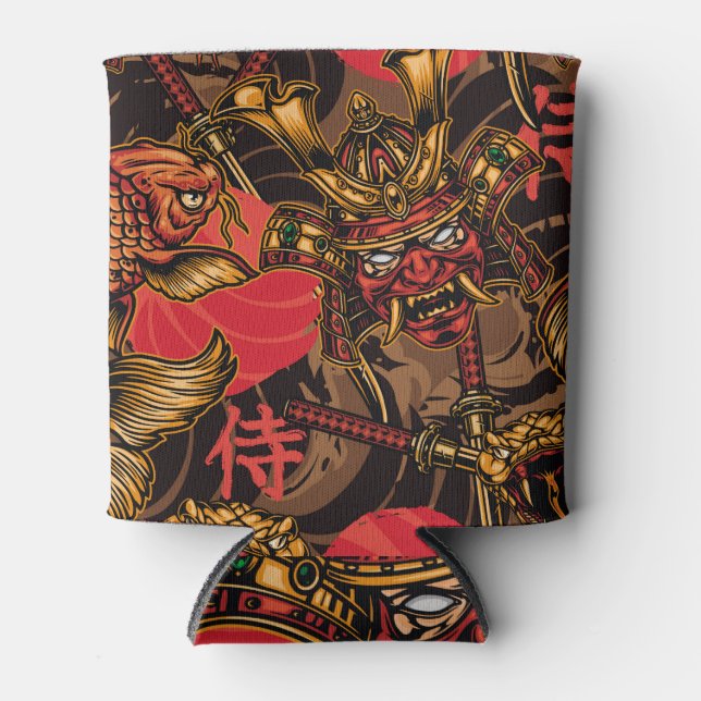 Samurai mask Japanese pattern. Can Cooler (Front)