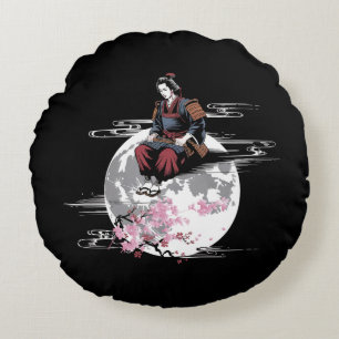 Samurai Moon  Round Pillow