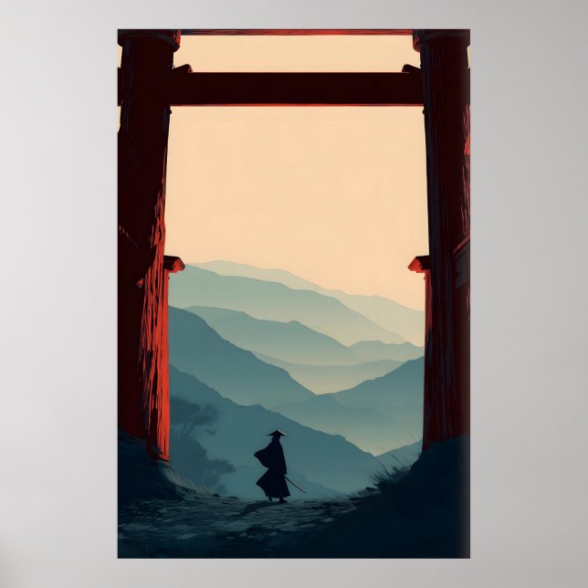 Samurai Mountain Poster Lone Swordsman, Torii (Devant)