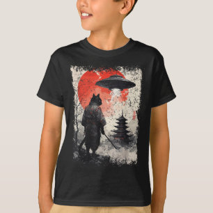 Samurai Ninja Cat Warrior Sumi-e Ufo Ukiyo-e Sci F T-Shirt