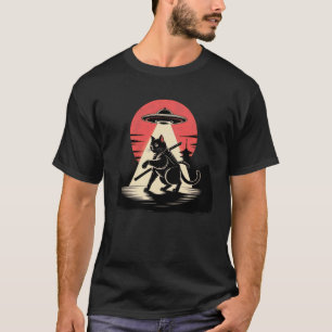 Samurai Ninja Cat Warrior Sumi-e UFO Ukiyo-e Sci F T-Shirt