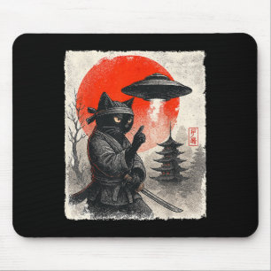 Samurai Ninja Cat Warrior Ufo Japanese Anime Gifts Mouse Pad