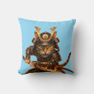 Samurai Orange Cat - Japanese Art Throw Pillow