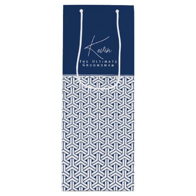 Samurai Pattern Personalized Groomsman|  Wine Gift Bag (Front)