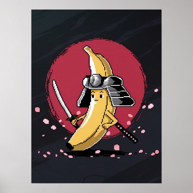 Samurai Pixel and Banana Artwork Poster (Front)