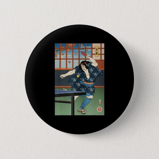Samurai Play Table Tennis Ping Pong Ukiyoe  2 Inch Round Button (Front)