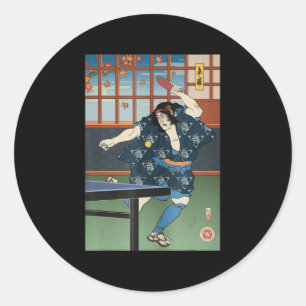 Samurai Play Table Tennis Ping Pong Ukiyoe Classic Round Sticker