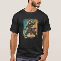 Samurai Raccoon Japanese Sumi e Art Kawaii Funny N