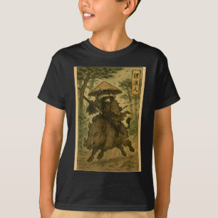 Samurai Raccoon Ronin Riding Boar Japanese Forest T-Shirt