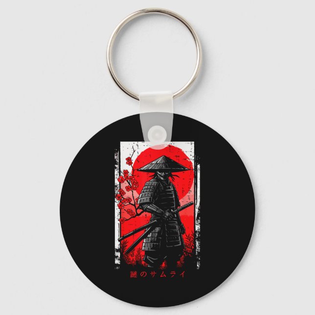 Samurai Red Sun Cherry Blossoms Japanese Art Men W Keychain (Front)