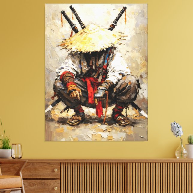 Samurai Resting Palette Knife Orange Impasto Canvas Print (Insitu(LivingRoom))