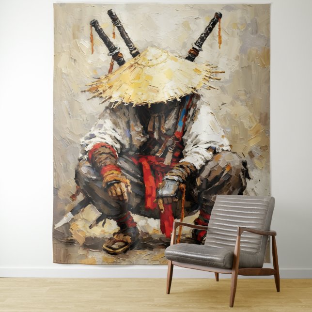 Samurai Resting Palette Knife Orange Impasto Tapestry (In Situ)
