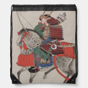 Samurai Riding a Horse Drawstring Bag