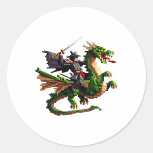 Samurai Riding Dragon Character Gaming Design Bloc Classic Round Sticker