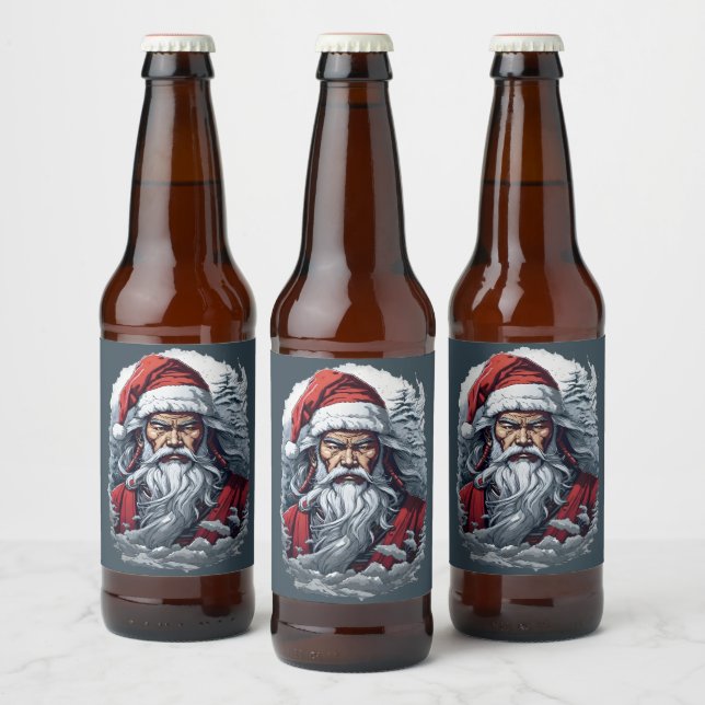 Samurai Santa Warrior Christmas Art Gift  Beer Bottle Label (Bottles)