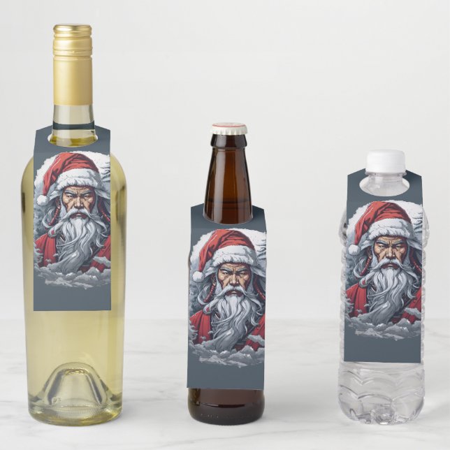Samurai Santa Warrior Christmas Art Gift  Bottle Tag (In Situ)
