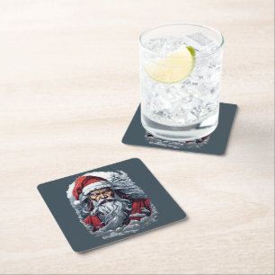 Samurai Santa Warrior Christmas Art Gift  Square Paper Coaster
