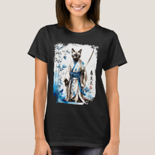 Samurai Siamese Cat Warrior. Japanese Ink Art Japa T-Shirt