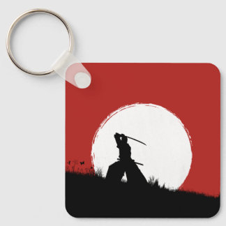 Samurai Silhouette Sun Red Keychain