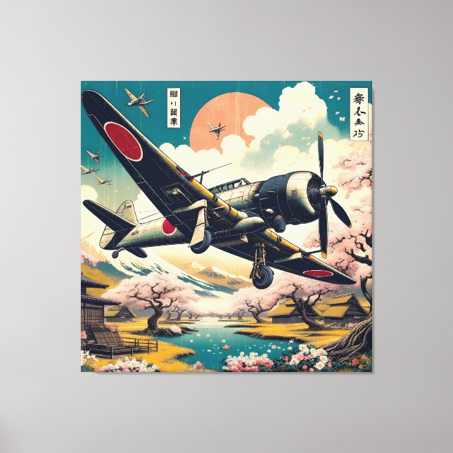 Samurai Skies: Ukiyo-e Japanese Zero Aircraft Canvas Print (Front)
