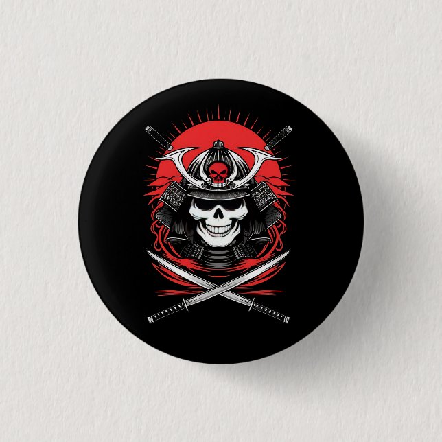 Samurai Skull Rising Sun Warrior Art 1 Inch Round Button (Front)