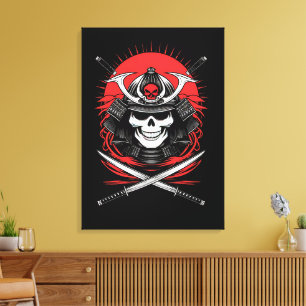 Samurai Skull Rising Sun Warrior Art Canvas Print