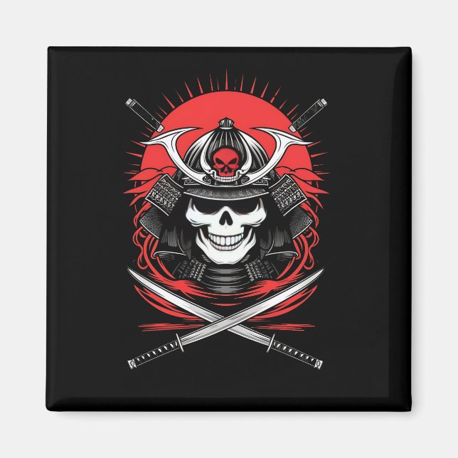 Samurai Skull Rising Sun Warrior Art Magnet (Front)